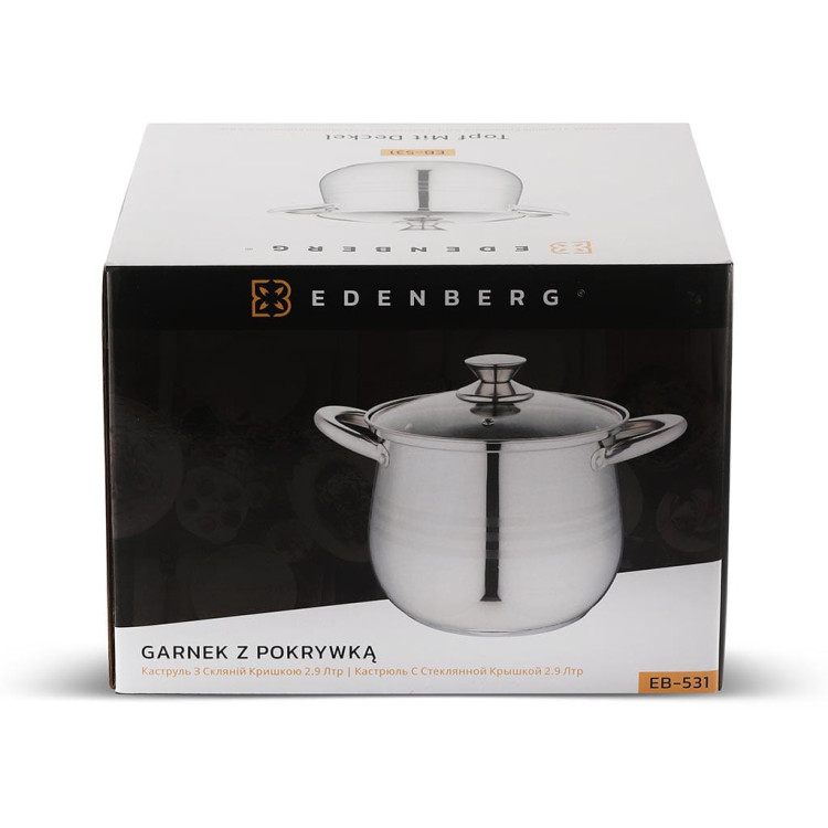 Garnek stalowy z pokrywką Edenberg EB 531 garnek indukcyjny 2.9L Garnek stalowy z pokrywką Edenberg EB 531 garnek indukcyjny 2.9L
