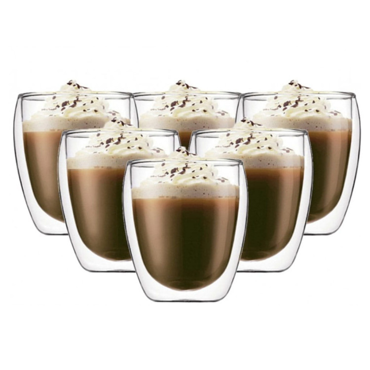 Szklanki termiczne do kawy latte 250 ml zestaw 6 sztuk Szklanki termiczne do kawy latte 250 ml zestaw 6 sztuk