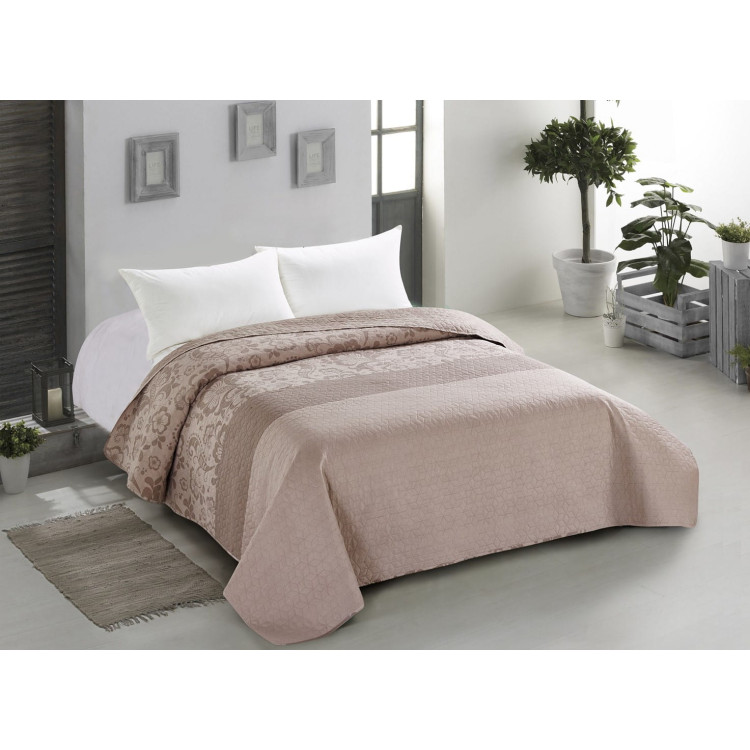 Narzuta na łóżko pikowana 260x280 Ornament dwustronna beżowa