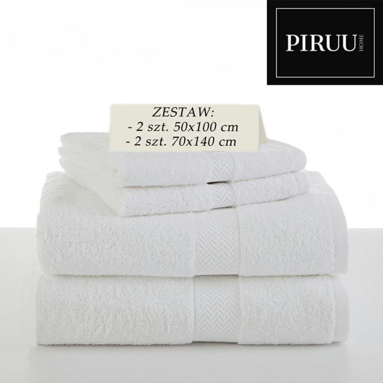 Komplet 4 ręczników kąpielowych Piruu 2x 70x140 i 2 x 50x100 bawełniane frotte białe Komplet 4 ręczników kąpielowych Piruu 2x 70x140 i 2 x 50x100 bawełniane frotte białe