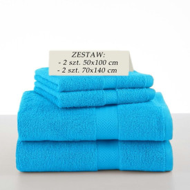 Komplet 4 ręczników kąpielowych Piruu 2x 70x140 i 2 x 50x100 bawełniane frotte turkusowe