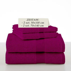 Komplet 4 ręczników kąpielowych Piruu 2x 70x140 i 2 x 50x100 bawełniane frotte fioletowe