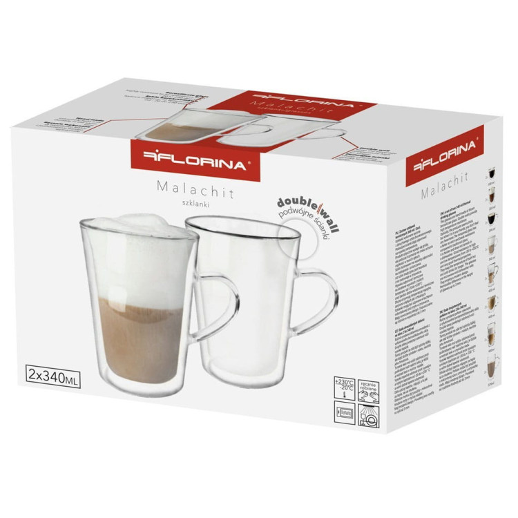 Szklanki termiczne z uchem Florina Malachit 340 ml zestaw 2 sztuki Szklanki termiczne z uchem Florina Malachit 340 ml zestaw 2 sztuki