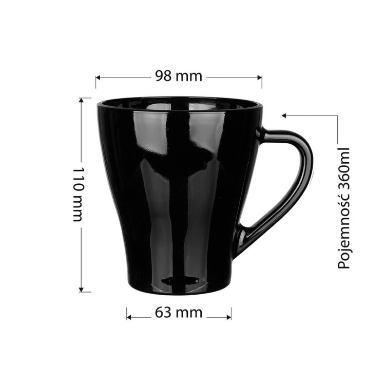 Zestaw 6 kubków czarnych Glasmark Hugo 360 ml Zestaw 6 kubków czarnych Glasmark Hugo 360 ml