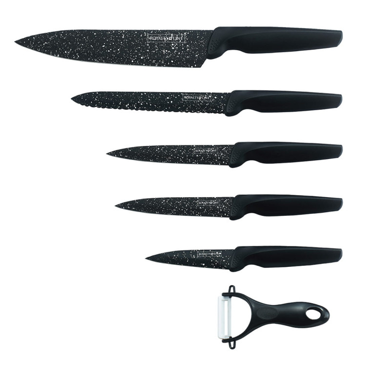 Noże kuchenne Royality Line MB5S z powłoką marmurową komplet 5 noży z obieraczką Noże kuchenne Royality Line MB5S z powłoką marmurową komplet 5 noży z obieraczką