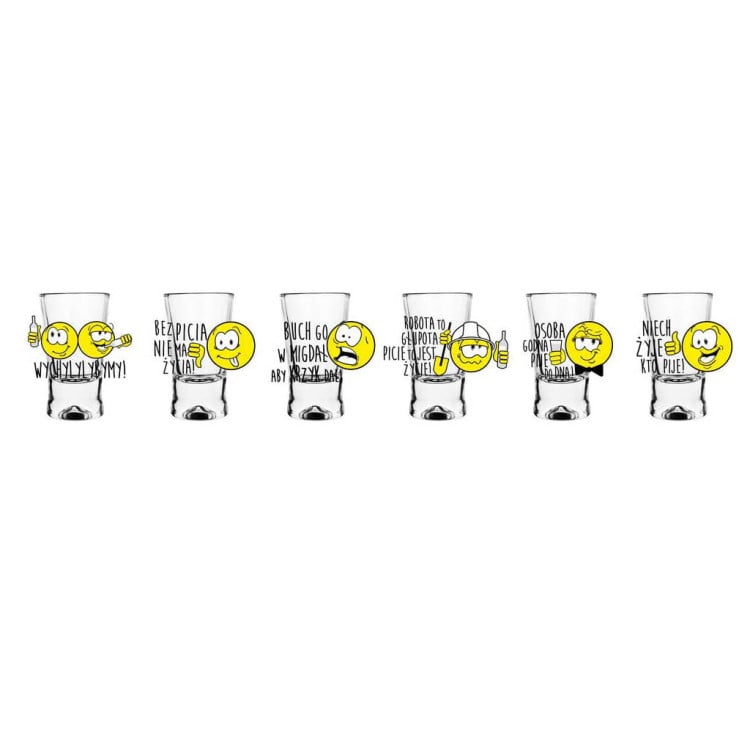 Kieliszki do wódki 25 ml Glasmark IKS komplet 6 sztuk śmieszny nadruk buźki Kieliszki do wódki 25 ml Glasmark IKS komplet 6 sztuk śmieszny nadruk buźki