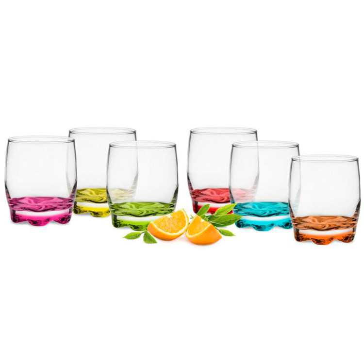 Zestaw 6 szklanek 250 ml i 6 kieliszków 25 ml z kolorowym dnem Glasmark Zestaw 6 szklanek 250 ml i 6 kieliszków 25 ml z kolorowym dnem Glasmark