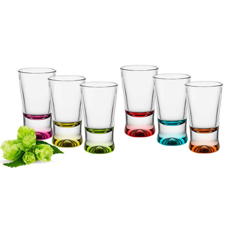 Zestaw 6 szklanek 250 ml i 6 kieliszków 25 ml z kolorowym dnem Glasmark Zestaw 6 szklanek 250 ml i 6 kieliszków 25 ml z kolorowym dnem Glasmark