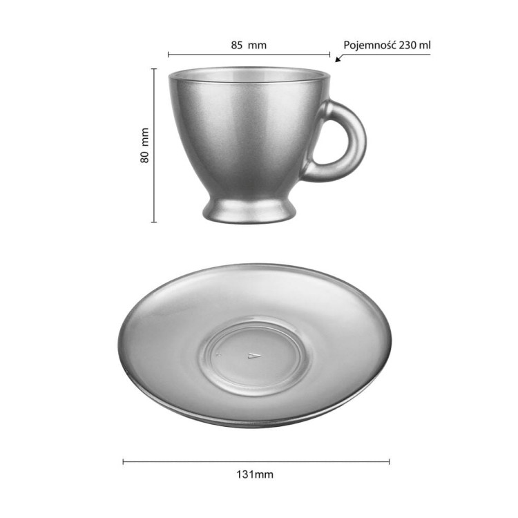 Serwis kawowy na 6 osób Glasmark Roma zestaw 6 srebrnych filiżanek ze spodkami Serwis kawowy na 6 osób Glasmark Roma zestaw 6 srebrnych filiżanek ze spodkami