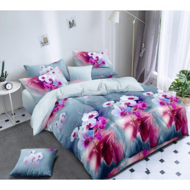 Pościel 160x200 bawełna satynowa 3D Fashion Home gruba 3 części 937 kwiaty orchidea