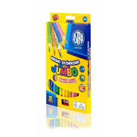 Kredki ołówkowe Jumbo trójkątne tęczowe + temperówka 12 kolorów