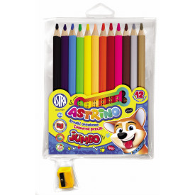 Kredki ołówkowe Astrino okrągłe jumbo 12 kolorów w drewnie + temperówka