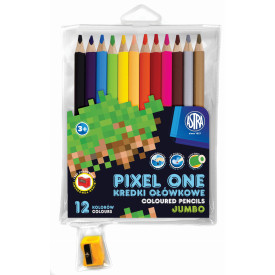 Kredki ołówkowe jumbo okrągłe Pixel One 12 kolorów + temperówka