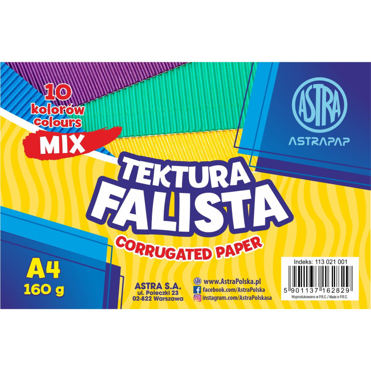 Tektura falista ASTRAPAP A4 mix 10 kol 160g, zestaw Tektura falista ASTRAPAP A4 mix 10 kol 160g, zestaw