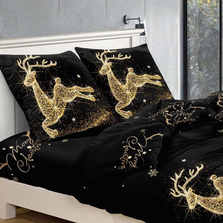 Pościel świąteczna 160x200 bawełna satynowa 3D Cotton World gruba 3 części 2398 złocisty renifer Pościel świąteczna 160x200 bawełna satynowa 3D Cotton World gruba 3 części 2398 złocisty renifer