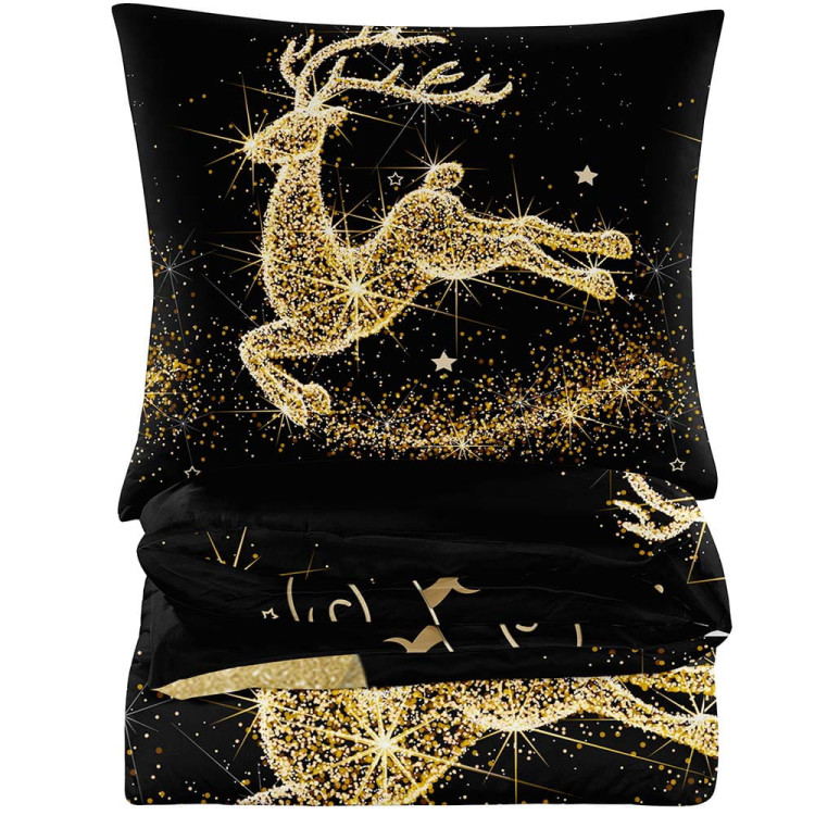 Pościel świąteczna 160x200 bawełna satynowa 3D Cotton World gruba 3 części 2398 złocisty renifer Pościel świąteczna 160x200 bawełna satynowa 3D Cotton World gruba 3 części 2398 złocisty renifer