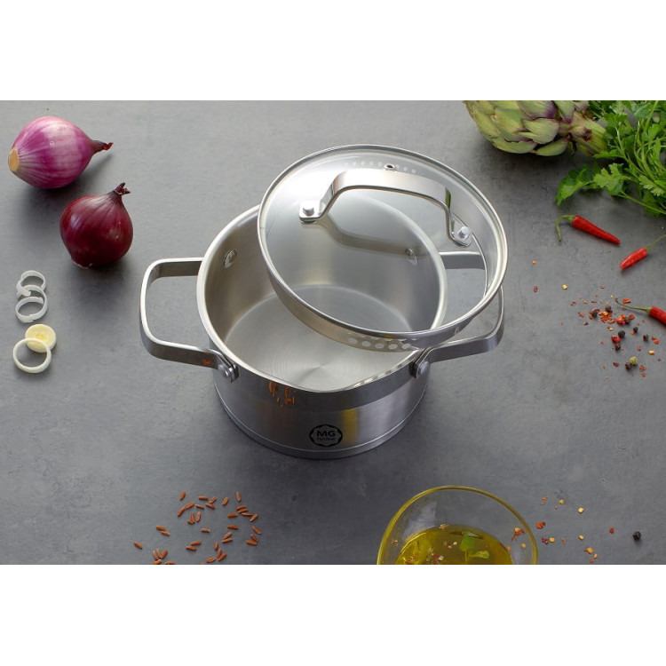 Garnek z pokrywką ze stali nierdzewnej 18 cm MG Home Professional Garnek z pokrywką ze stali nierdzewnej 18 cm MG Home Professional