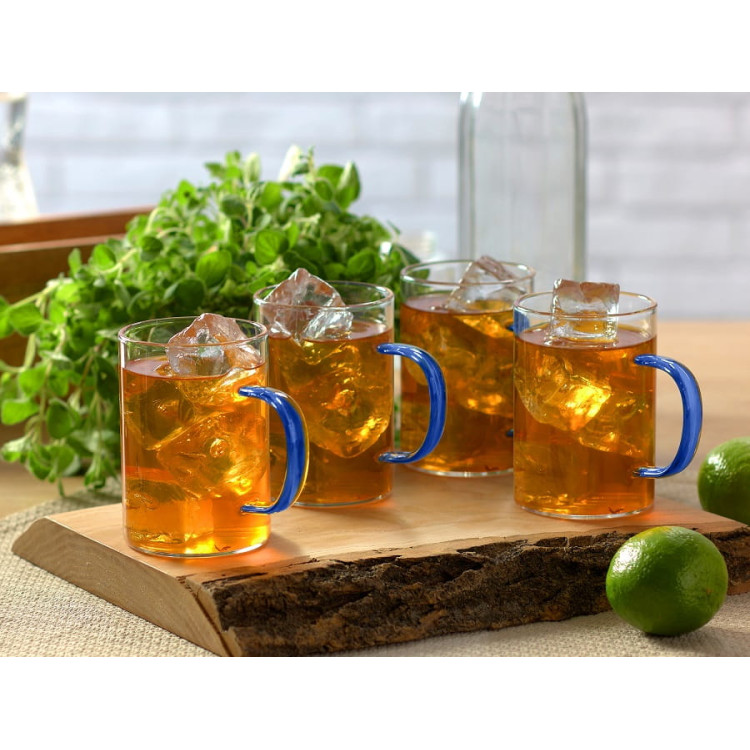 Zestaw szklanek żaroodpornych RENZA 4x 300ml z granatową rączką MGHOME Zestaw szklanek żaroodpornych RENZA 4x 300ml z granatową rączką MGHOME