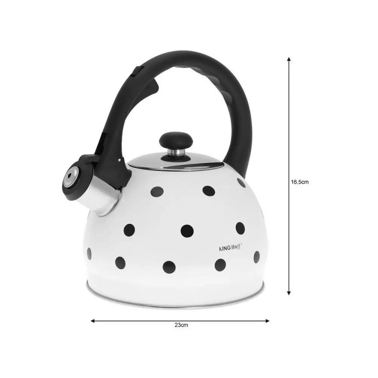 Czajnik emaliowany z gwizdkiem Kinghoff KH 1050 stalowy 2 litry metalowy na indukcję biały Czajnik emaliowany z gwizdkiem Kinghoff KH 1050 stalowy 2 litry metalowy na indukcję biały
