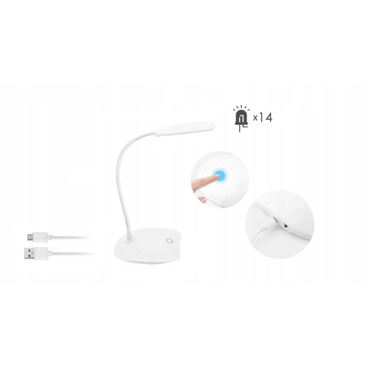 Lampka biurkowa na USB dotykowa 14 LED biała Lampka biurkowa na USB dotykowa 14 LED biała