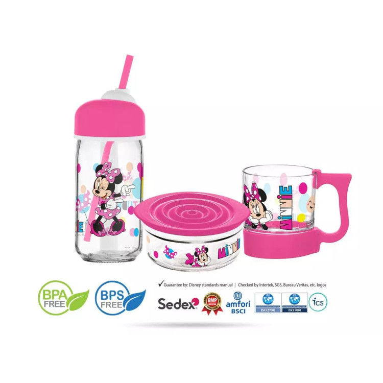 Zestaw śniadaniowy dla dzieci Myszka Minnie bidon+miska+szklanka Zestaw śniadaniowy dla dzieci Myszka Minnie bidon+miska+szklanka