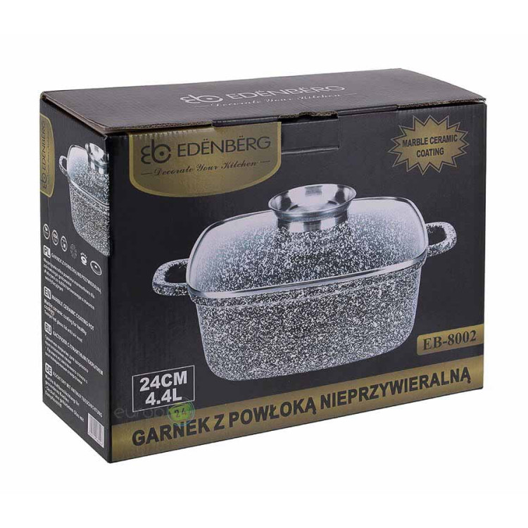 Garnek marmurowy z pokrywką Edenberg EB 8002 4.4L na indukcję 24 cm