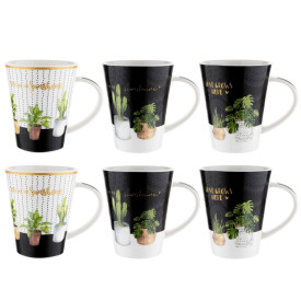 Zestaw 6 kubków porcelanowych do kawy i herbaty 370 ml Plants Florina