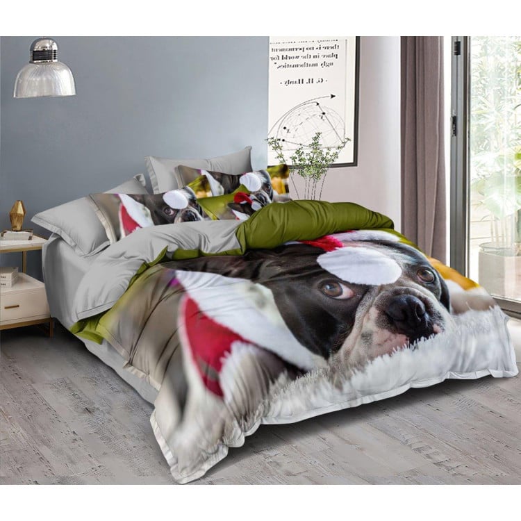 Pościel świąteczna 160x200 bawełna satynowa 3D Cotton World gruba 3 części realistyczny wzór 405-04 piesek Pościel świąteczna 160x200 bawełna satynowa 3D Cotton World gruba 3 części realistyczny wzór 405-04 piesek