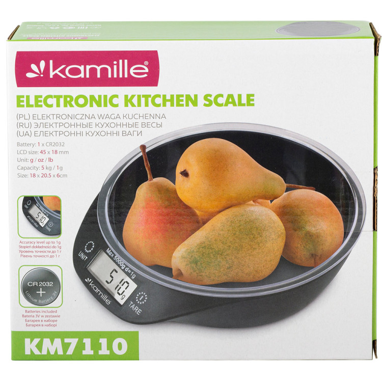 Waga kuchenna elektroniczna z miską okrągła z wyświetlaczem LCD KM 7110 Kamille Waga kuchenna elektroniczna z miską okrągła z wyświetlaczem LCD KM 7110 Kamille