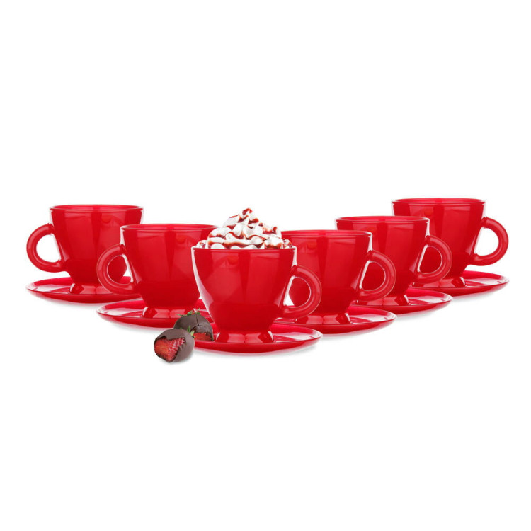 Serwis kawowy na 6 osób Glasmark Roma zestaw 6 czerwonych filiżanek ze spodkami + łyżeczki Serwis kawowy na 6 osób Glasmark Roma zestaw 6 czerwonych filiżanek ze spodkami + łyżeczki