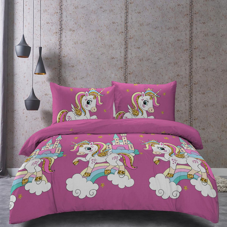 Pościel 140x200 dla dzieci bawełna satynowa 3D Cotton World gruba 2 części 2417 jednorożec