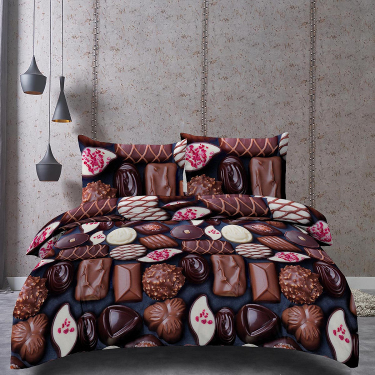 Pościel 140x200 bawełna satynowa 3D Cotton World gruba 2 części 2420 czekoladki