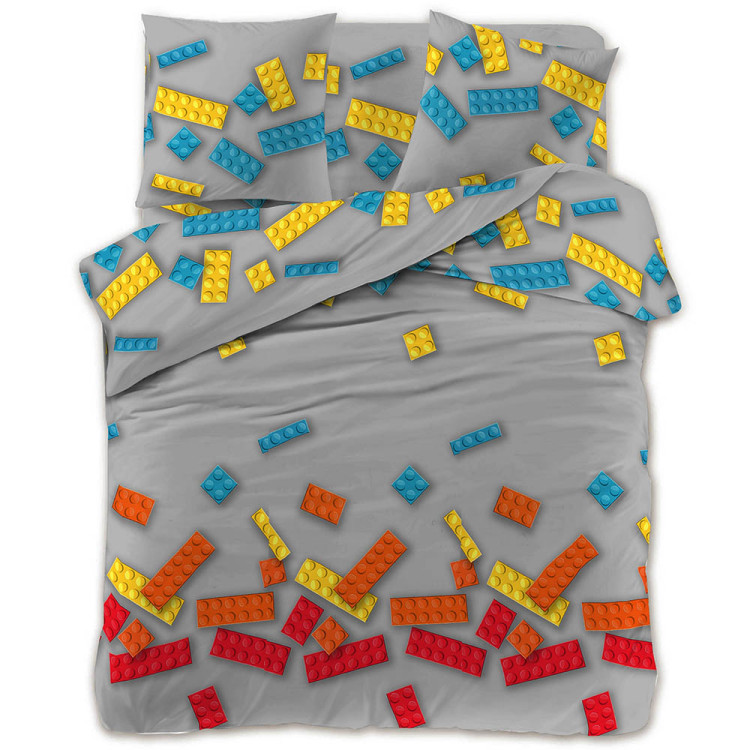 Pościel 140x200 bawełna satynowa 3D Cotton World gruba 2 części 2355 klocki
