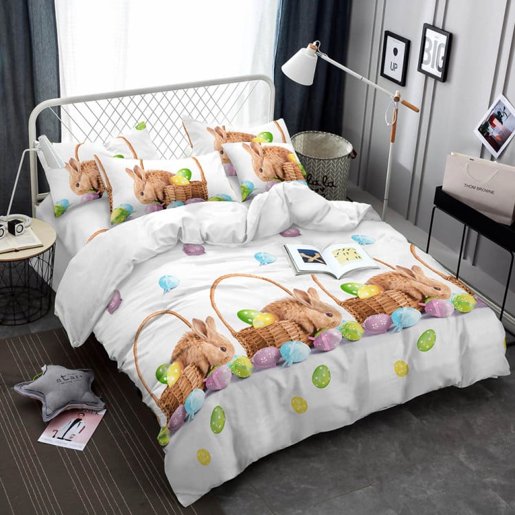 Pościel 140x200 świąteczna na Wielkanoc bawełna satynowa 3D Cotton World gruba 2 części 2445 zajączki wielkanocne