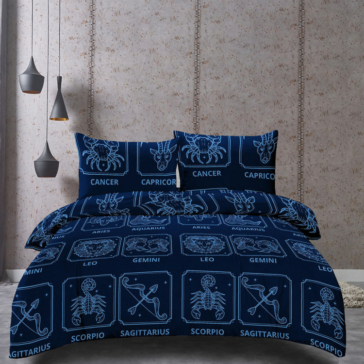 Pościel 140x200 bawełna satynowa 3D Cotton World gruba 2 części 2429 znaki zodiaku