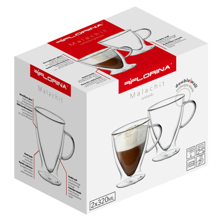 Szklanki termiczne z uchem Malachit 320 ml zestaw 6 szklanek