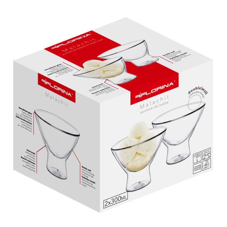 Pucharki do lodów termiczne Florina zestaw 2 sztuki Malachit 300ml