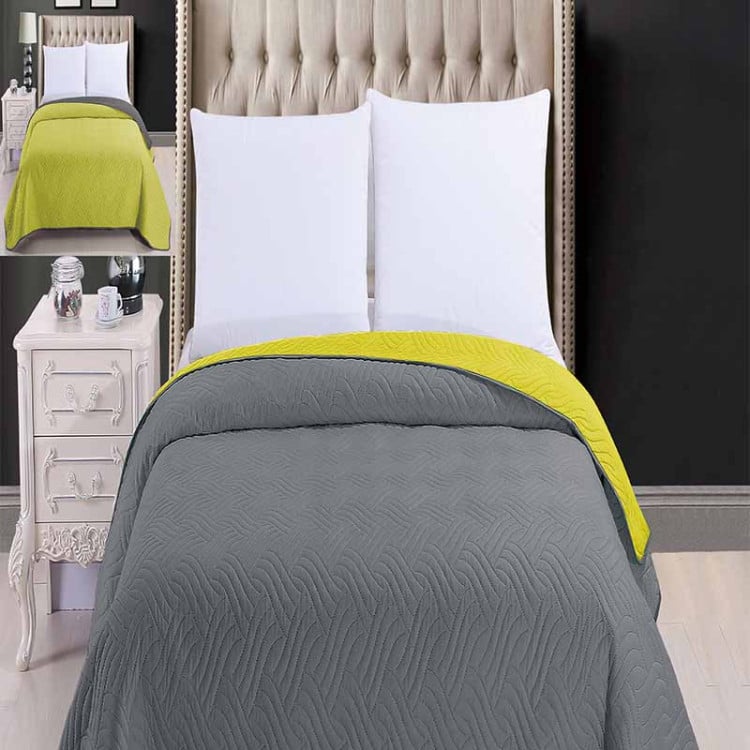 Narzuta pikowana 200x220 cm Cotton World dwustronna szary/zielony 3414