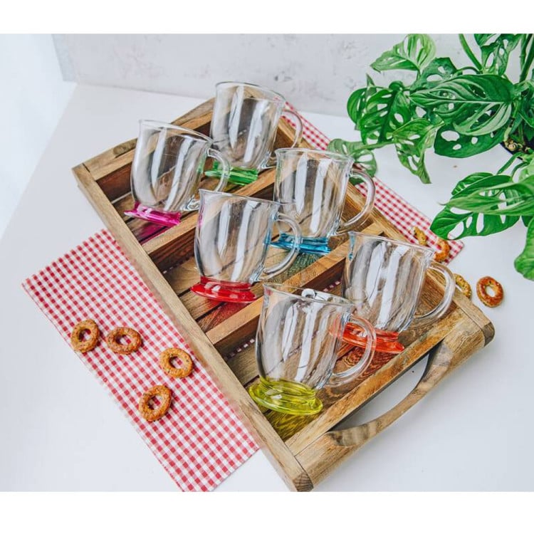 Kubki z uchem Kubas Glasmark kolorowe dno 400 ml zestaw 6 kubków