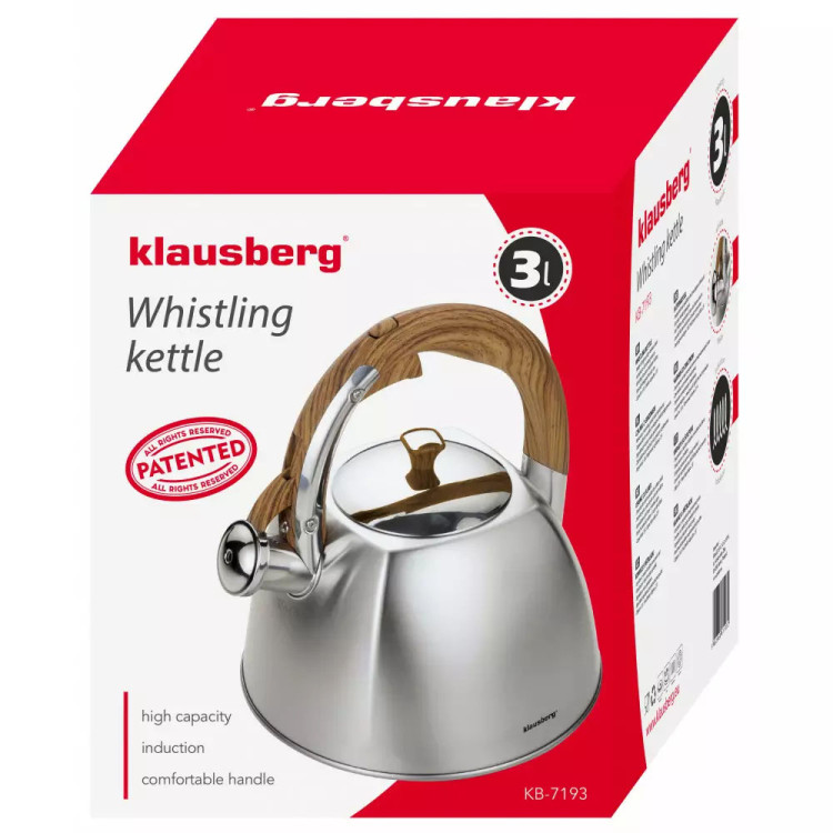 Czajnik z gwizdkiem Klausberg KB 7193 stalowy na indukcję 3 Litry