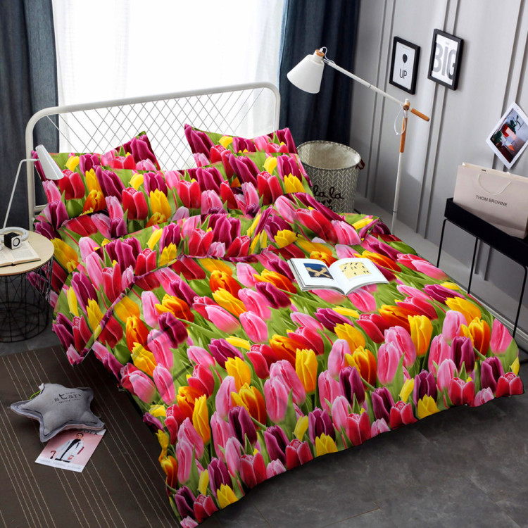 Pościel 140x200 bawełna satynowa 3D Cotton World gruba 2 części 2472 tulipany