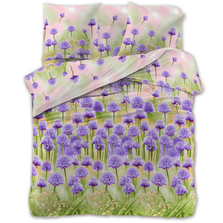 Pościel 140x200 bawełna satynowa 3D Cotton World gruba 2 części 2474 kwiaty koniczyny