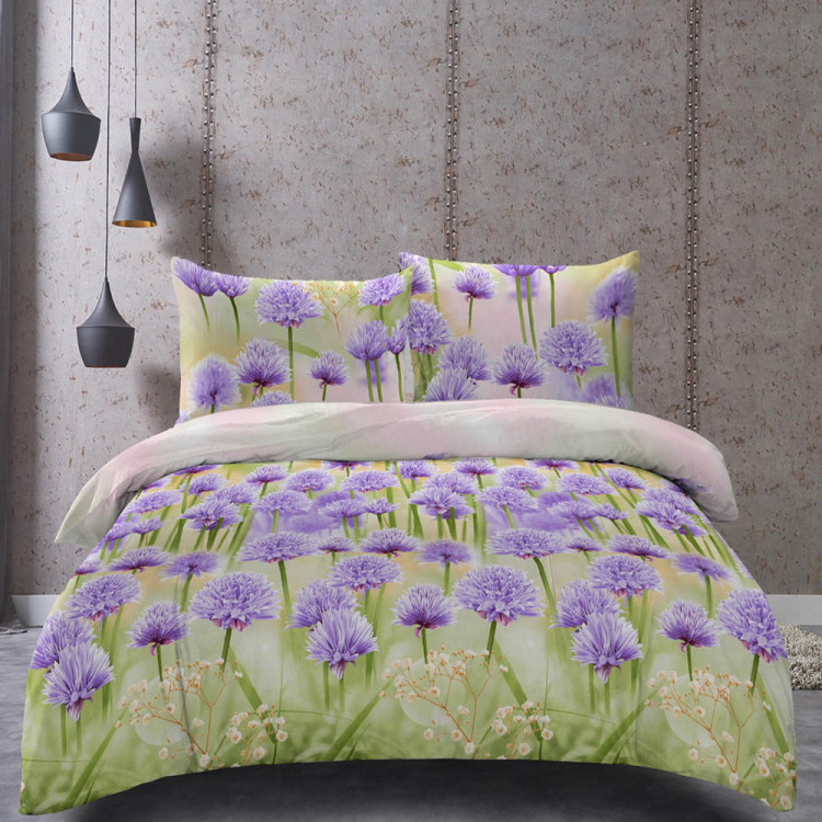 Pościel 140x200 bawełna satynowa 3D Cotton World gruba 2 części 2474 kwiaty koniczyny