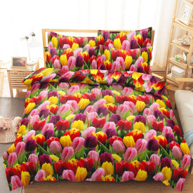 Pościel 160x200 bawełna satynowa 3D Cotton World gruba 3 części 2472 tulipany
