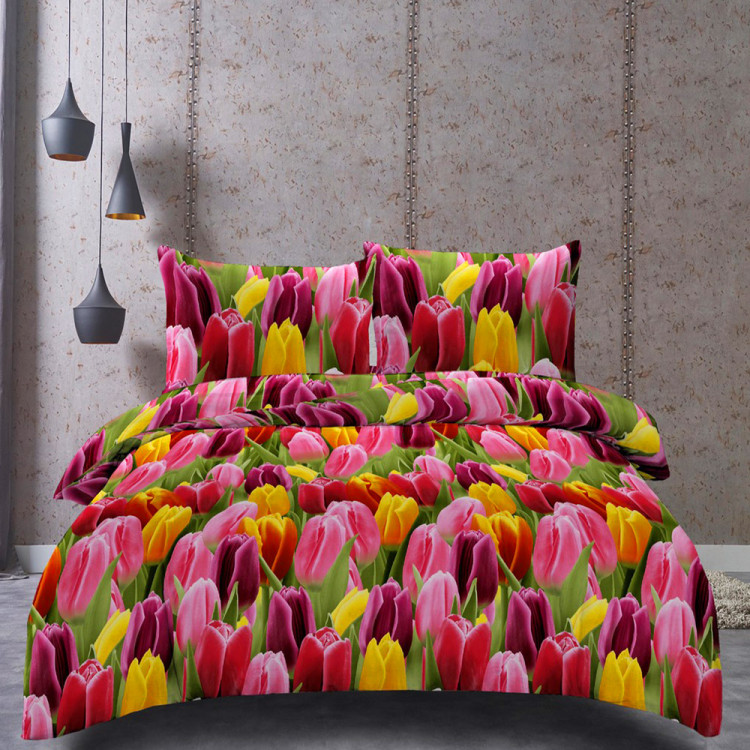 Pościel 160x200 bawełna satynowa 3D Cotton World gruba 3 części 2472 tulipany