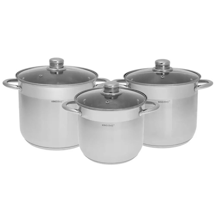 Garnki zestaw 3 dużych garnków stalowych 20/22/24 KINGHoff KH 4310 Gaz Indukcja 5.6/7.2/9 litrów