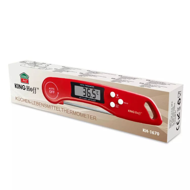 Termometr kuchenny LCD z sondą Kinghoff KH 1670 cyfrowy gastronomiczny do mięsa czerwony