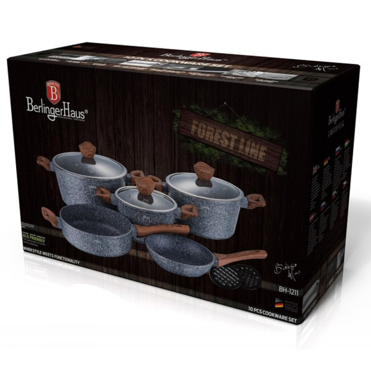 Garnki BERLINGER HAUS BH-6197 Forest Line zestaw 13 elementów garnki marmurkowe Indukcja