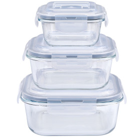 Zestaw 3 pojemników szklanych lunchbox MG Home Cucina 1200/800/300 ml żaroodporne