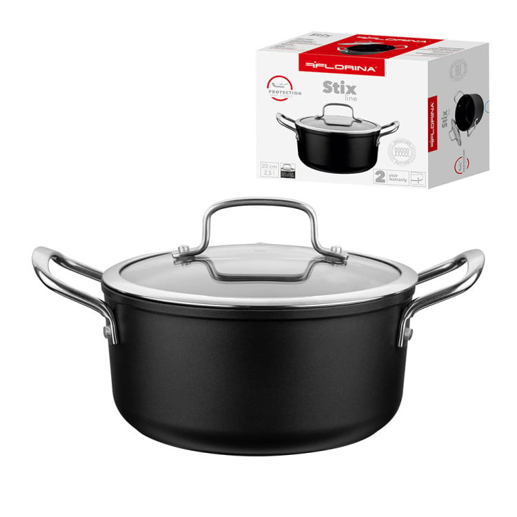Garnek z pokrywką na indukcję i gaz Florina Stix 2,5 l średnica 20 cm czarny